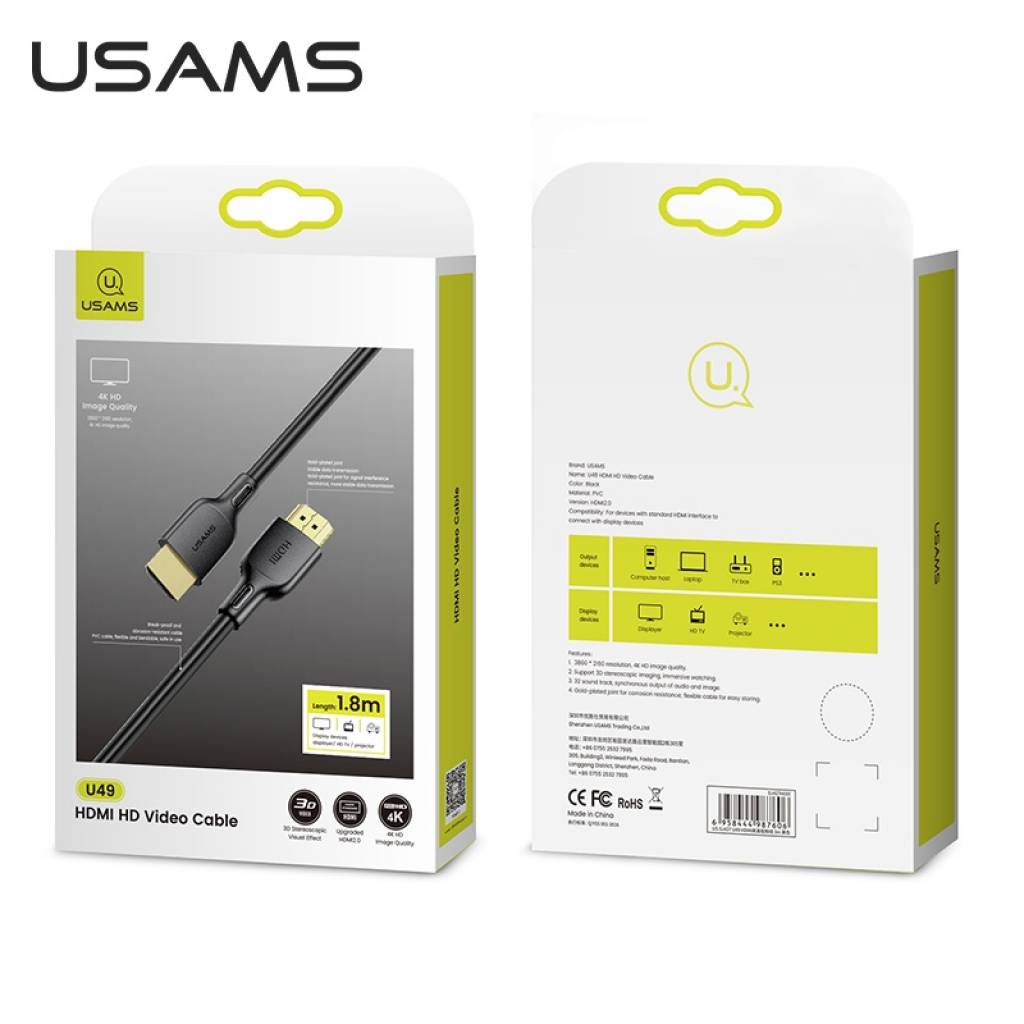 Cable HDMI HD 3 0M Negro USAMS SJ427
