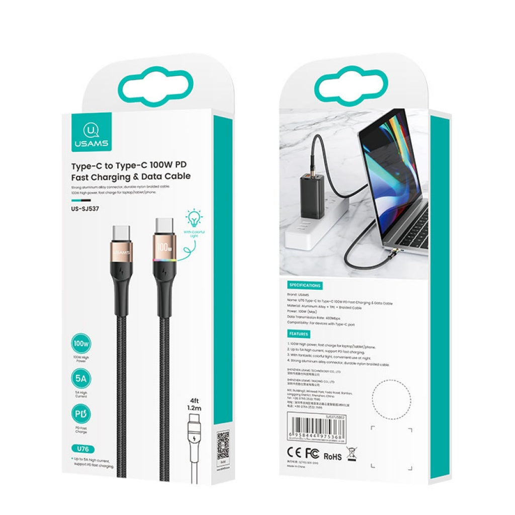 Cable de Datos USAMS SJ537 USB C a Tipo C 100W PD 1.2M Negro U76