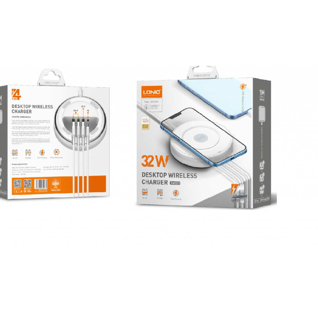 Cargador Inalámbrico de Escritorio 5 en 1 32W PD30W+ QC18W+2Auto-ID LDNIO AW003