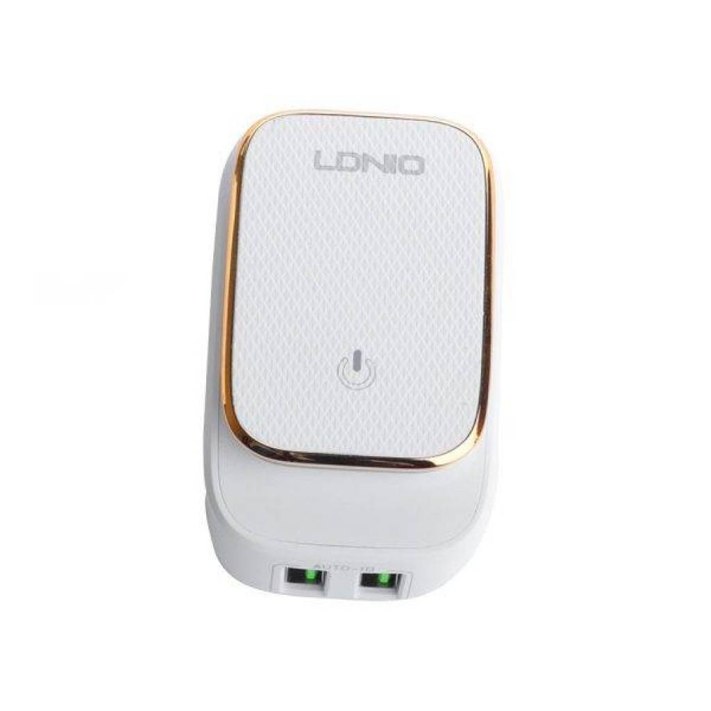 Cargador Pared 2.4A 2 USB Luz LED Tipo C Blanco LDNIO A2205