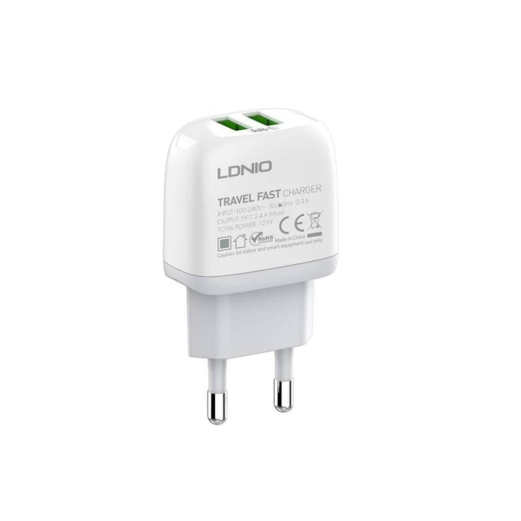 Cargador Pared 2.4A 2USB Tipo C Blanco LDNIO A2219