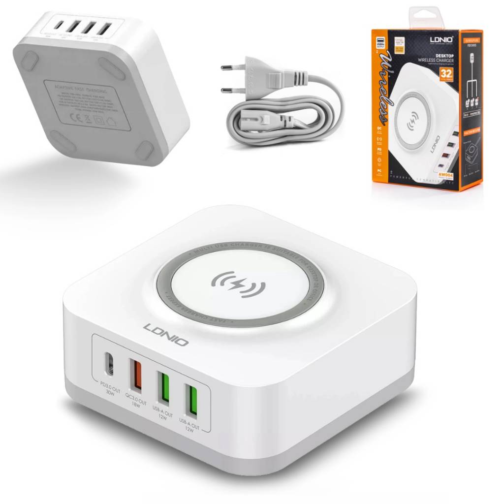 Cargador Pared Inalámbrico 32W PD (30W)/QC3.0 (18W)/2 USB-A LDNIO