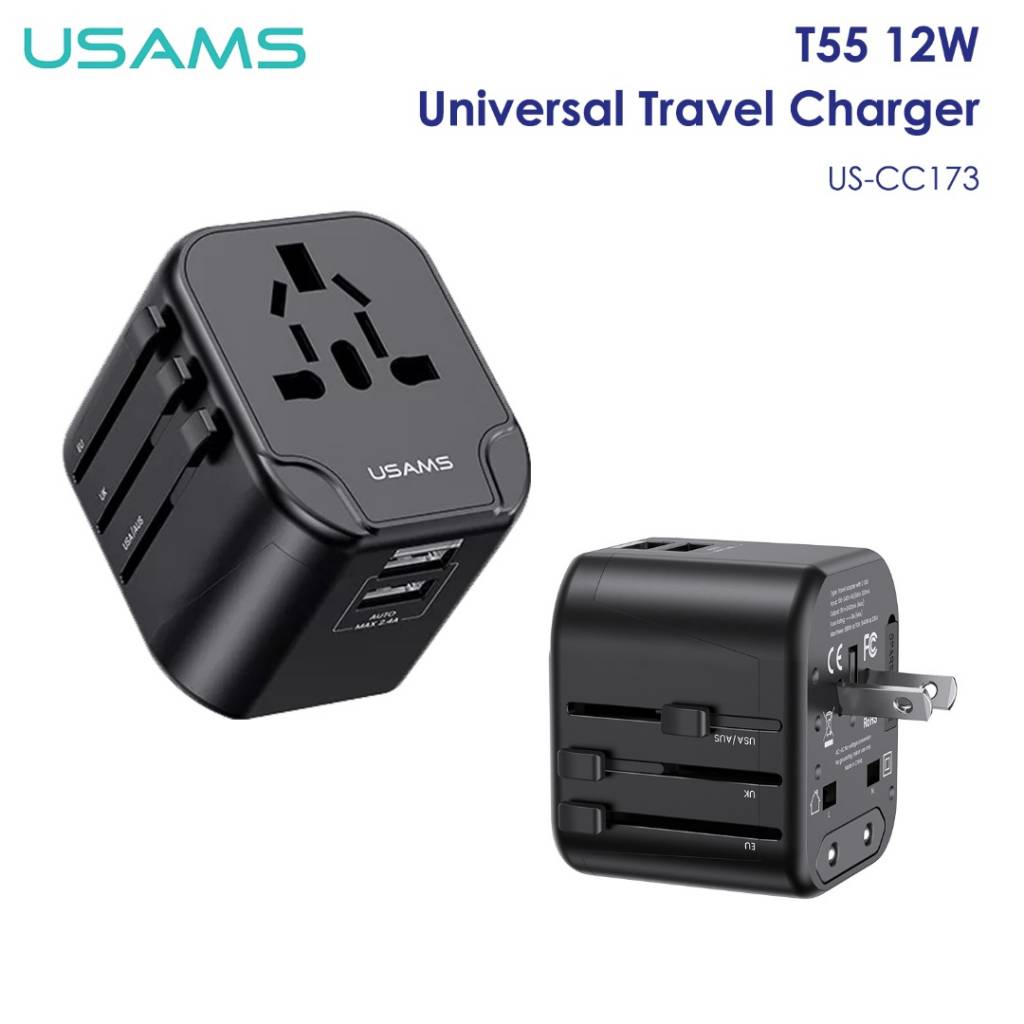 Cargador de viaje USAMS CC173 T55 10W 2 USB Negro