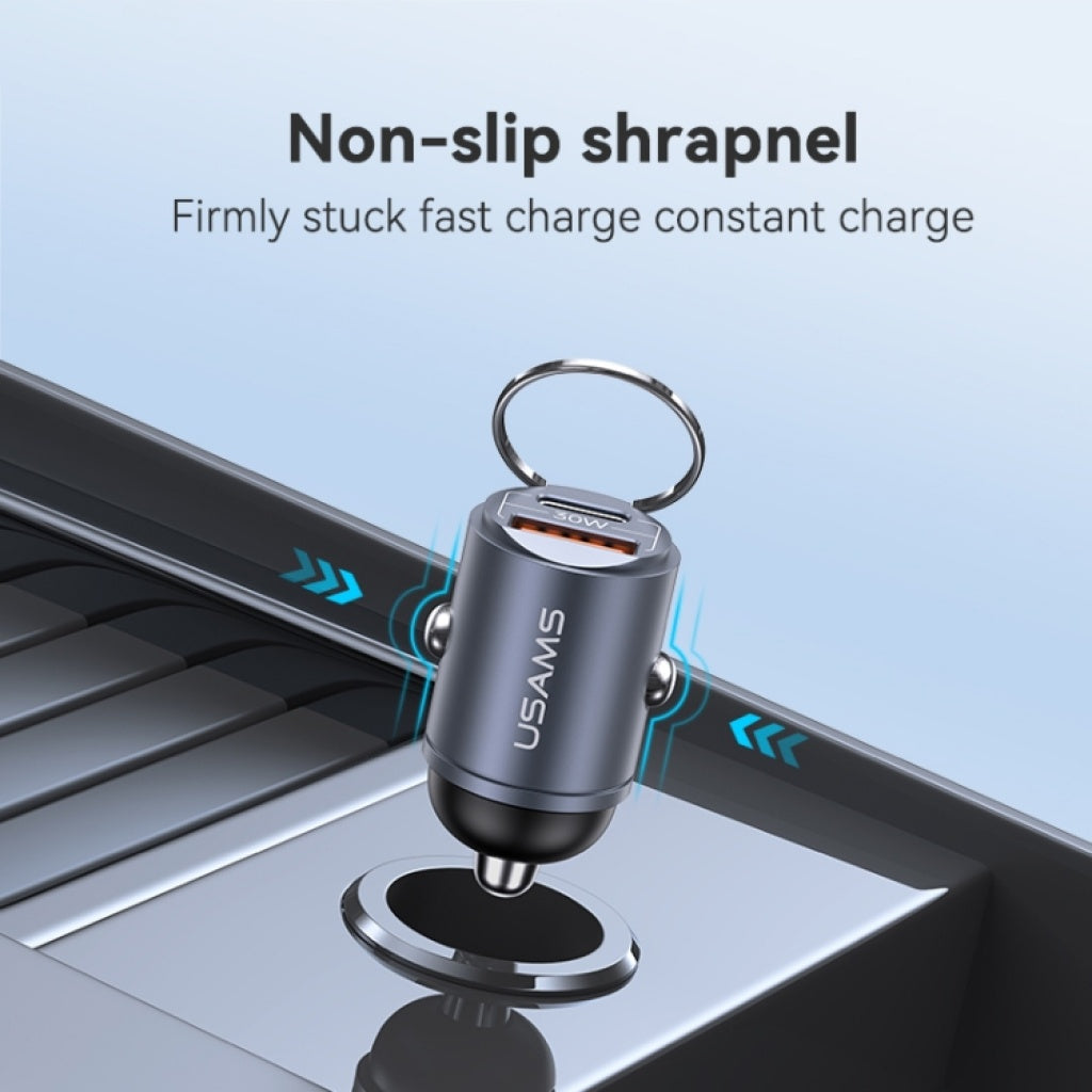 Cargador Auto C38 30W USB A + USB C C/Anillo Negro USAMS CC206