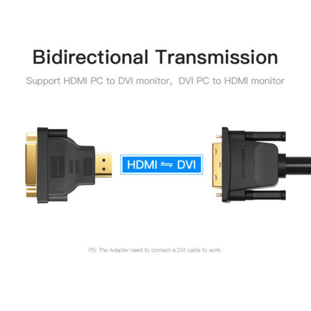 Adaptador HDMI a DVI Bi-Direccional / Macho/Hembra / Negro ECCB0 Vention