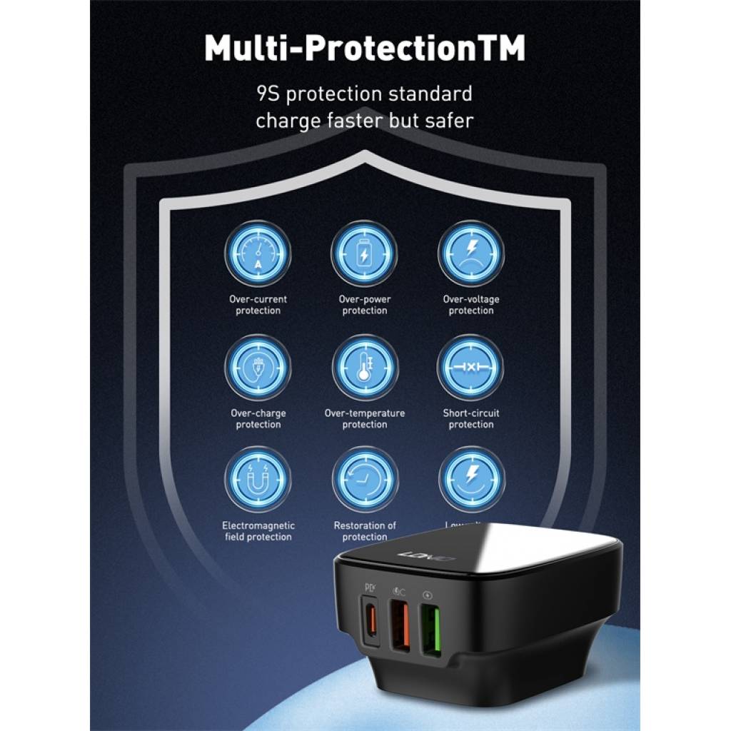 Cargador Pared 32W 3 USB PD+2 QC3.0 LDNIO Q334