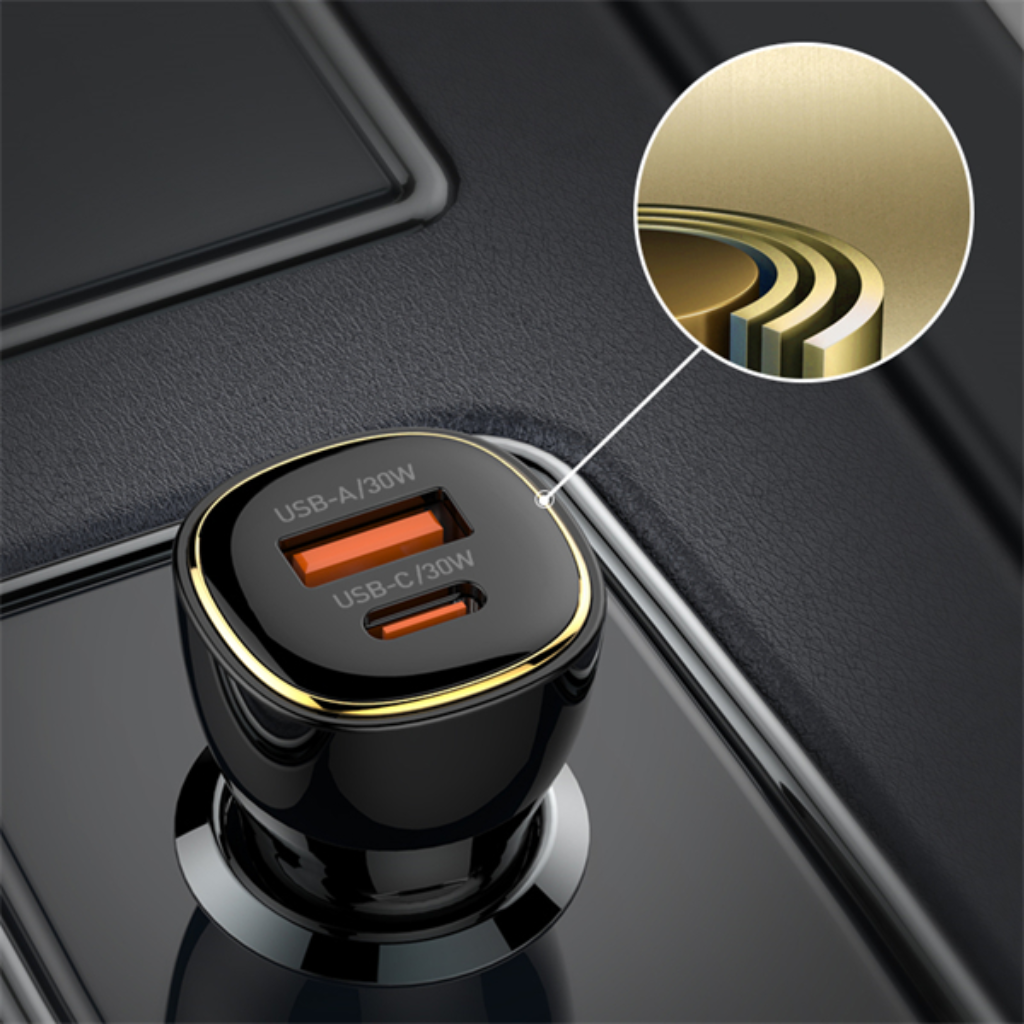 Cargador Auto 60W con Cable Lightning PD30W+QC30W Negro LDNIO C103