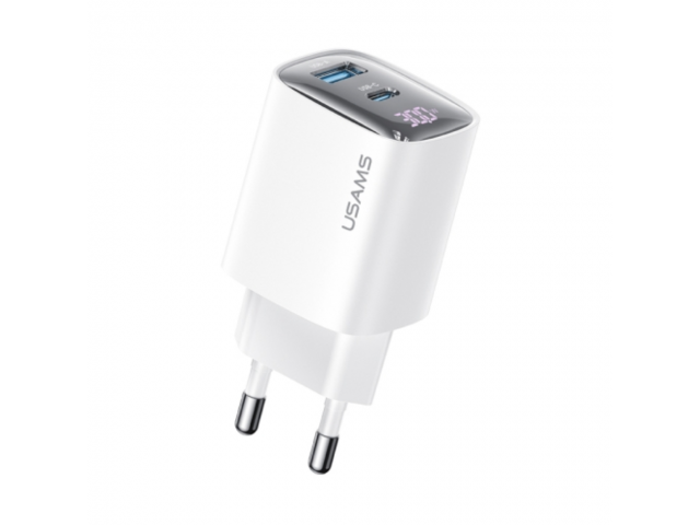 Cargador Pared 30W USB A + USB C GaN Carga Rápida USAMS CC229