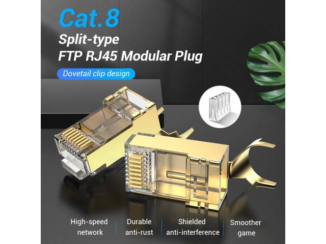 Plug RJ45 Blindado Cat.8 FTP / 2 Unidades / Dorado IDHR0-2 Vention