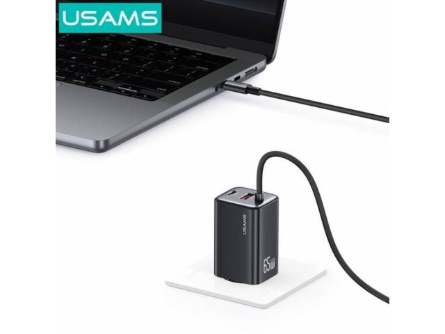 Cargador Pared 65W USB A + 2 USB C GaN Carga Rápida Tipo C a Tipo C Negro CC266 USAMS