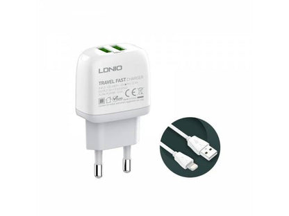 Cargador Pared 2.4A 2USB Tipo C Blanco LDNIO A2219
