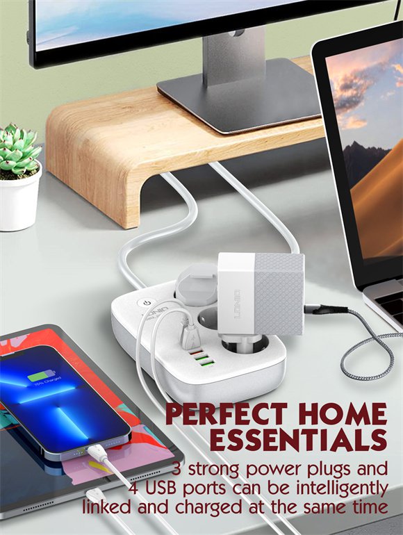 Adaptador Multifunción Wi-Fi 30W QC3.0 + 2 Auto ID + PD + 3 Enchufes LDNIO SEW3452