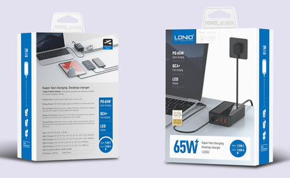 Cargador Pared 4 Puertos 65W 2 PD3.0 + 2 QC4.0 LDNIO A4808Q