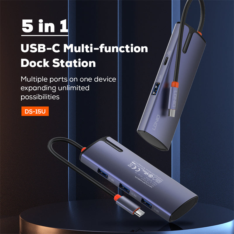 Hub USB LDNIO 5 en 1 - Tipo C a 4x USB 3.0