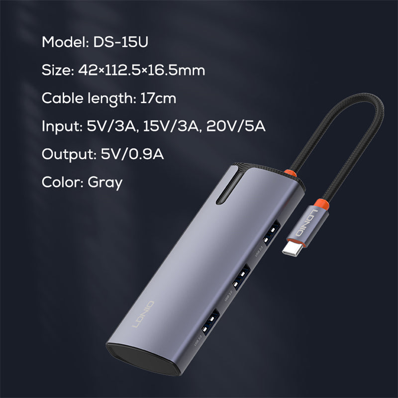 Hub USB LDNIO 5 en 1 - Tipo C a 4x USB 3.0