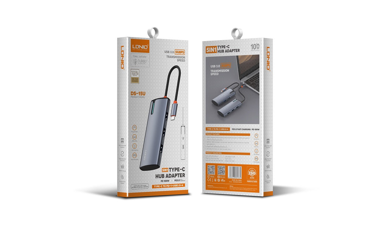 Hub USB LDNIO 5 en 1 - Tipo C a 4x USB 3.0