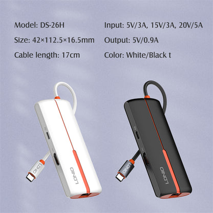 Expansión HUB 6 en 1 Tipo C USB C + HDMI + 3 USB 3.0 + RJ45 Ethernet LDNIO DS-26H