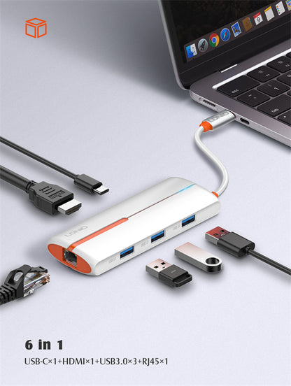 Expansión HUB 6 en 1 Tipo C USB C + HDMI + 3 USB 3.0 + RJ45 Ethernet LDNIO DS-26H