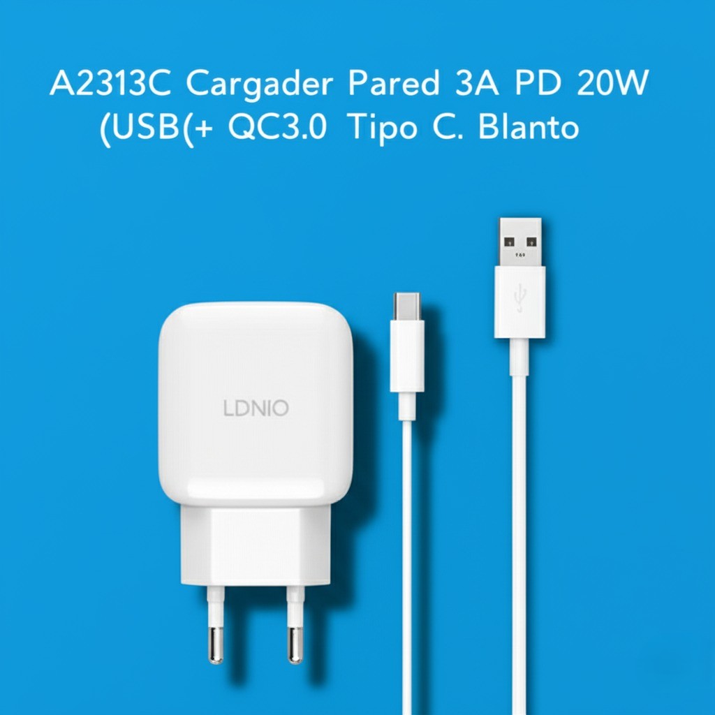 Cargador Pared 3A PD 20W (USB-C)+ QC3.0 LDNIO A2313C