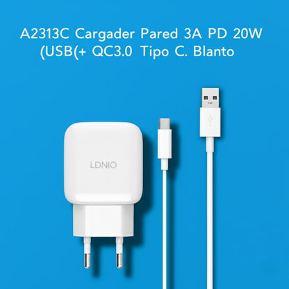 Cargador Pared 3A PD 20W (USB-C)+ QC3.0 LDNIO A2313C