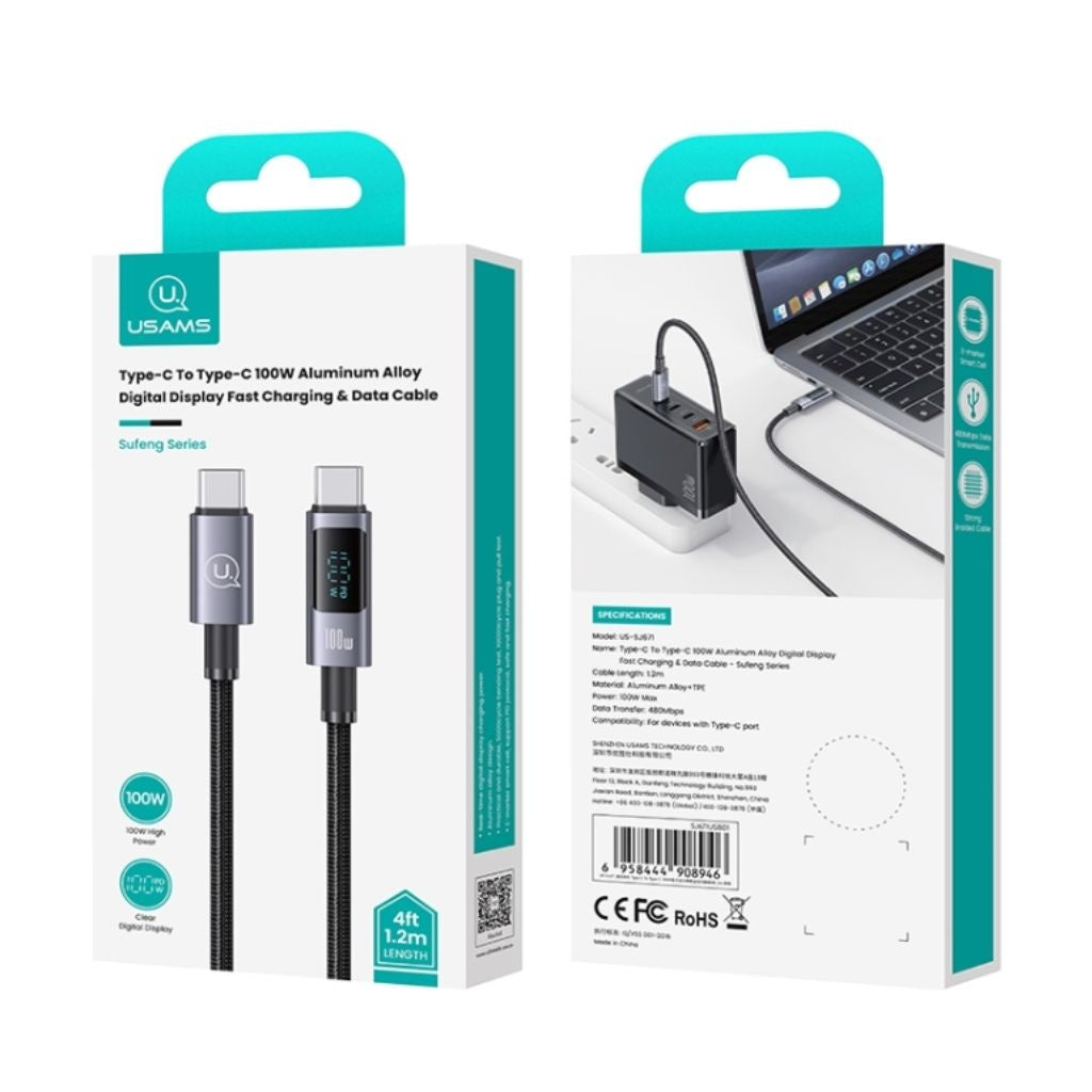 Cable Tipo C a Tipo C USAMS - Carga Rápida 100W con Pantalla LCD