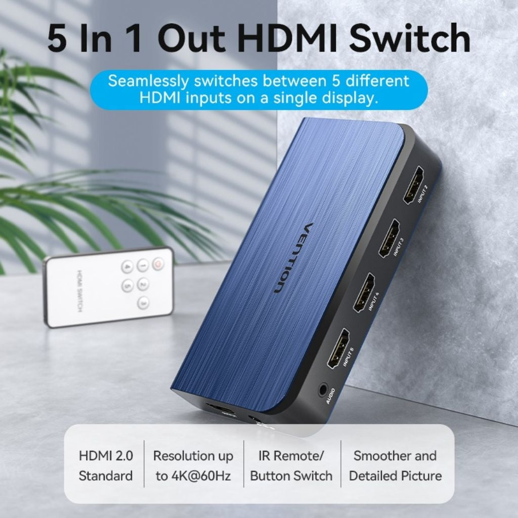 Switch HDMI Vention 5 en 1 - Resolución 4K 60Hz