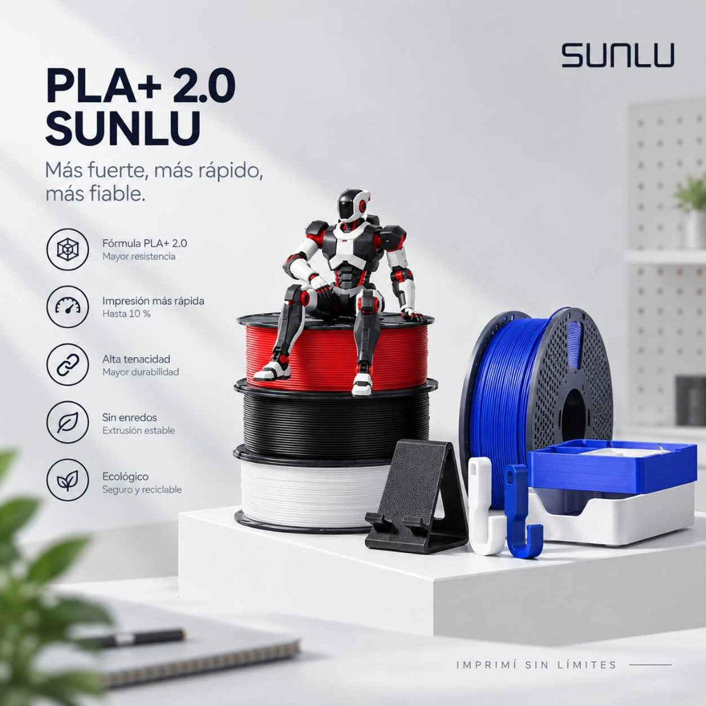 Filamento 3D SUNLU PLA+ 2.0 – Mayor Resistencia y Acabado Perfecto