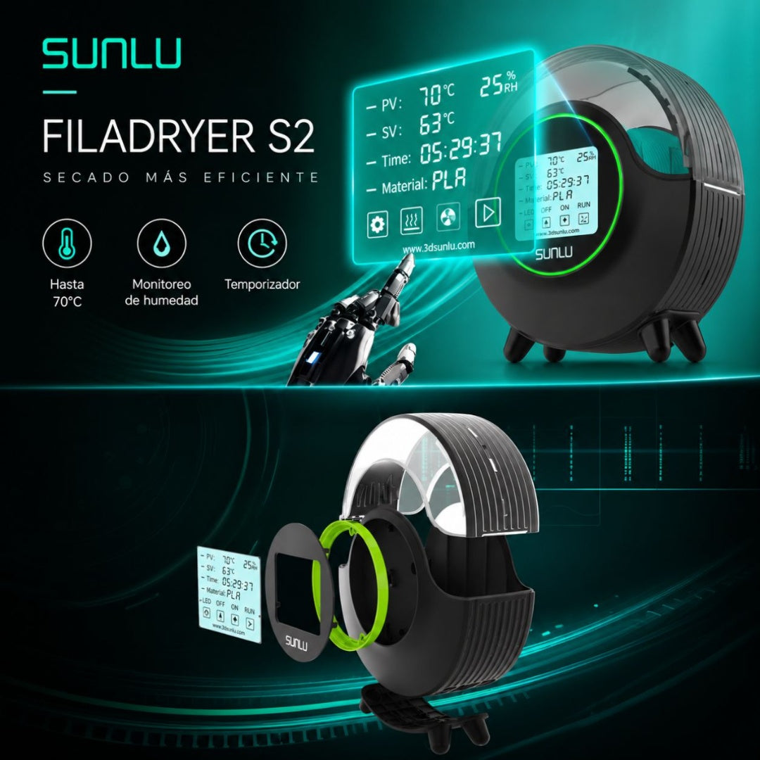 Secador de Filamento SUNLU S2 - Calentamiento 360° y Monitoreo de Humedad