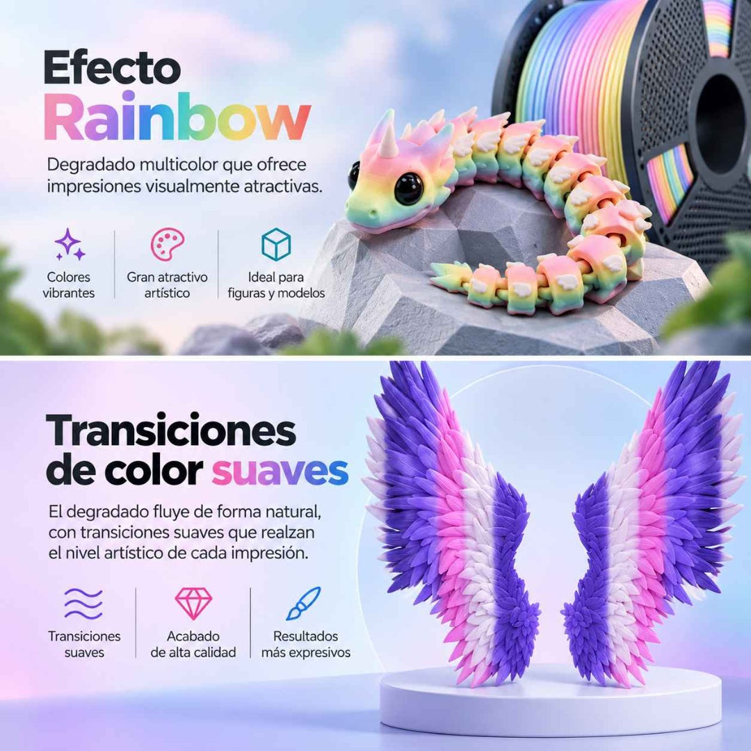 Filamento 3D SUNLU PLA Rainbow 1kg - Efecto Arcoíris Multicolor
