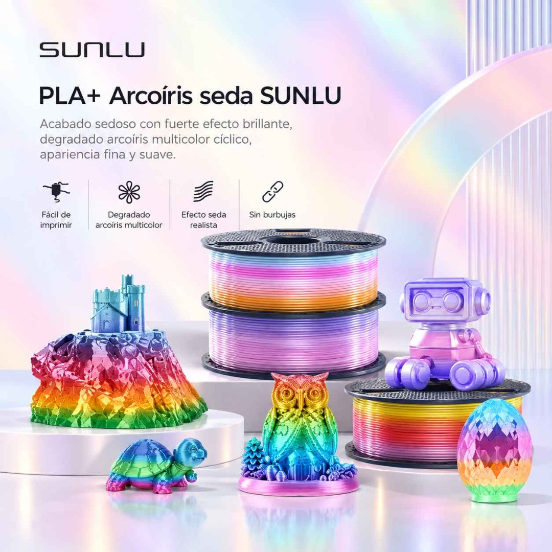 Filamento 3D SUNLU Silk PLA+ Rainbow 1kg - Acabado Seda Multicolor
