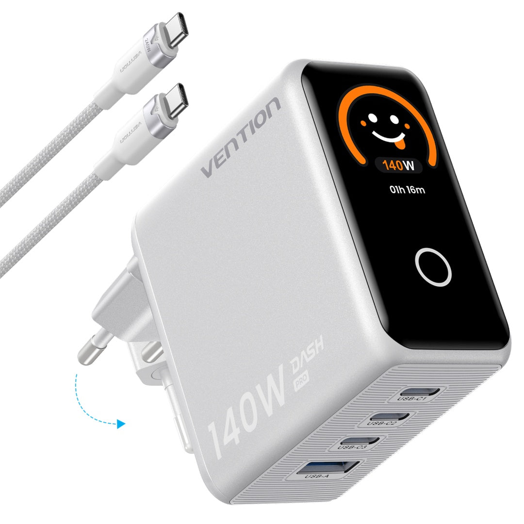 Cargador de Viaje Vention GaN - Carga Rápida 100W 4 Puertos