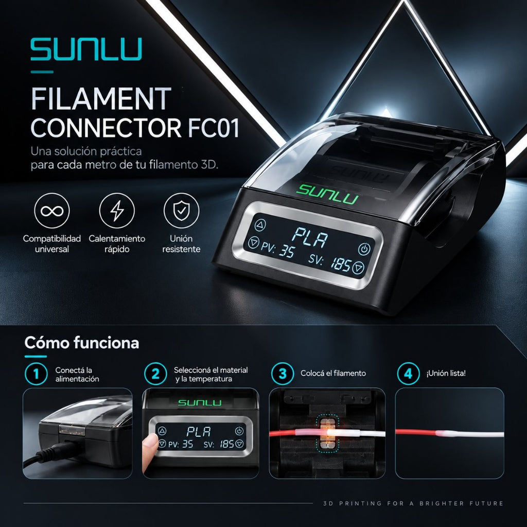 Conector de Filamento SUNLU FC01 - Une y Reutiliza tus Restos de Filamento 3D