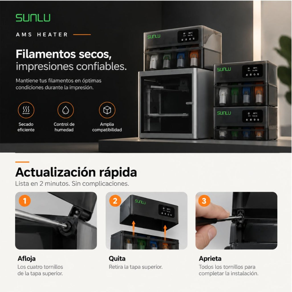 Calentador de Filamentos SUNLU para AMS - Secado Inteligente 70°C