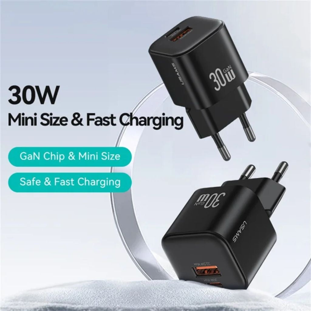 Cargador de Pared USAMS GaN - Doble Puerto Carga Rápida 30W