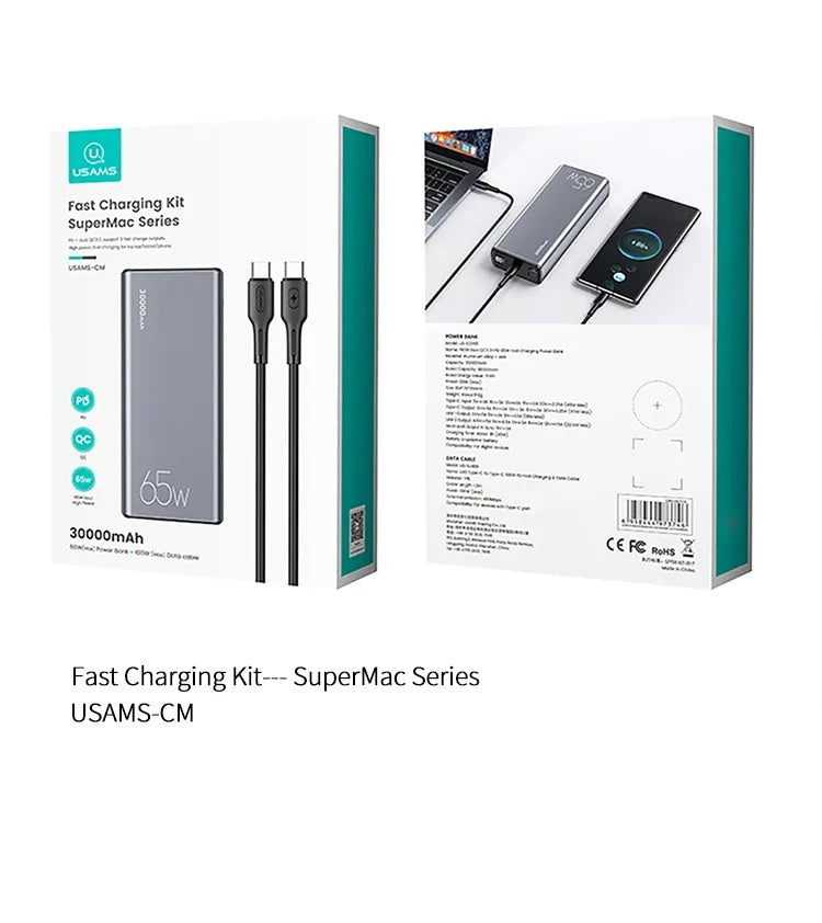 Power Bank USAMS 30.000mAh - Carga Rápida 65W