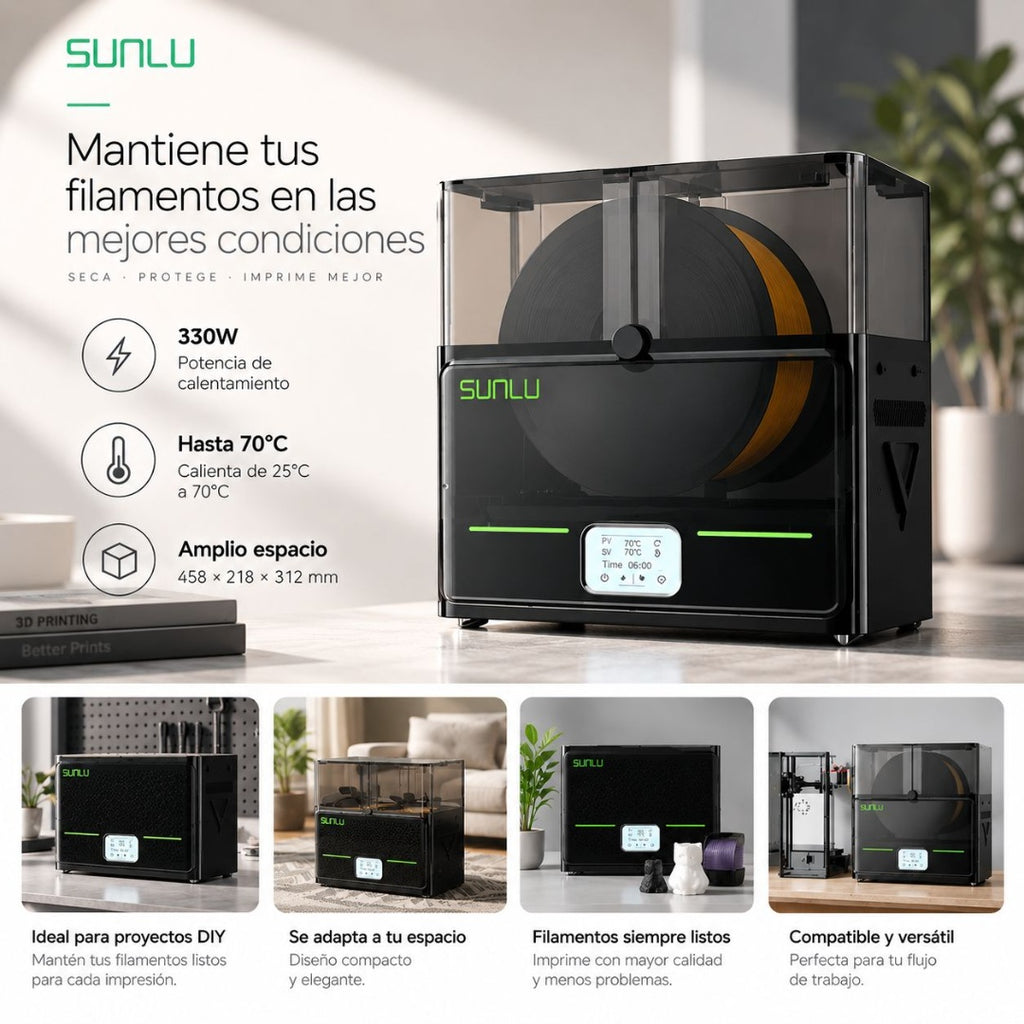 Secador de Filamentos SUNLU FilaDryer S4 – 4 Bobinas Simultáneas, Secado Inteligente 70°C