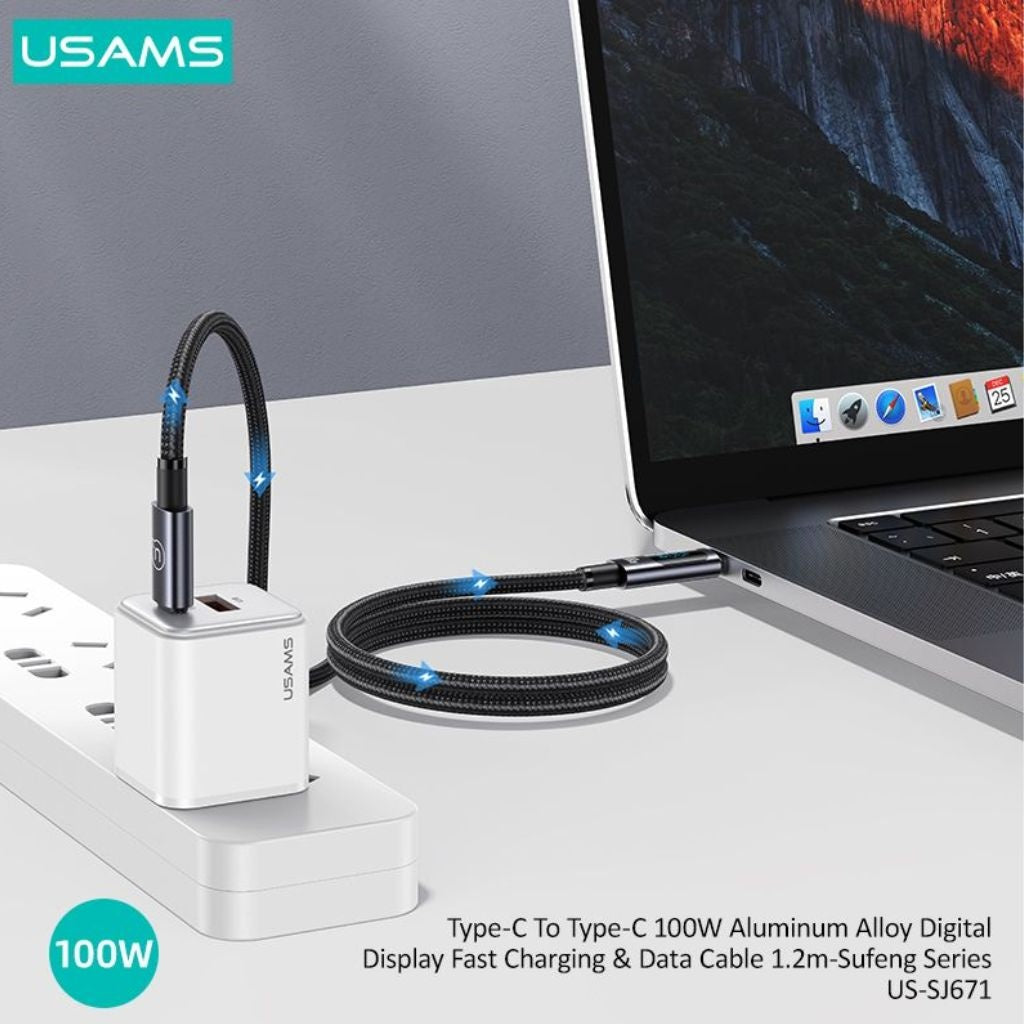 Cable Tipo C a Tipo C USAMS - Carga Rápida 100W con Pantalla LCD