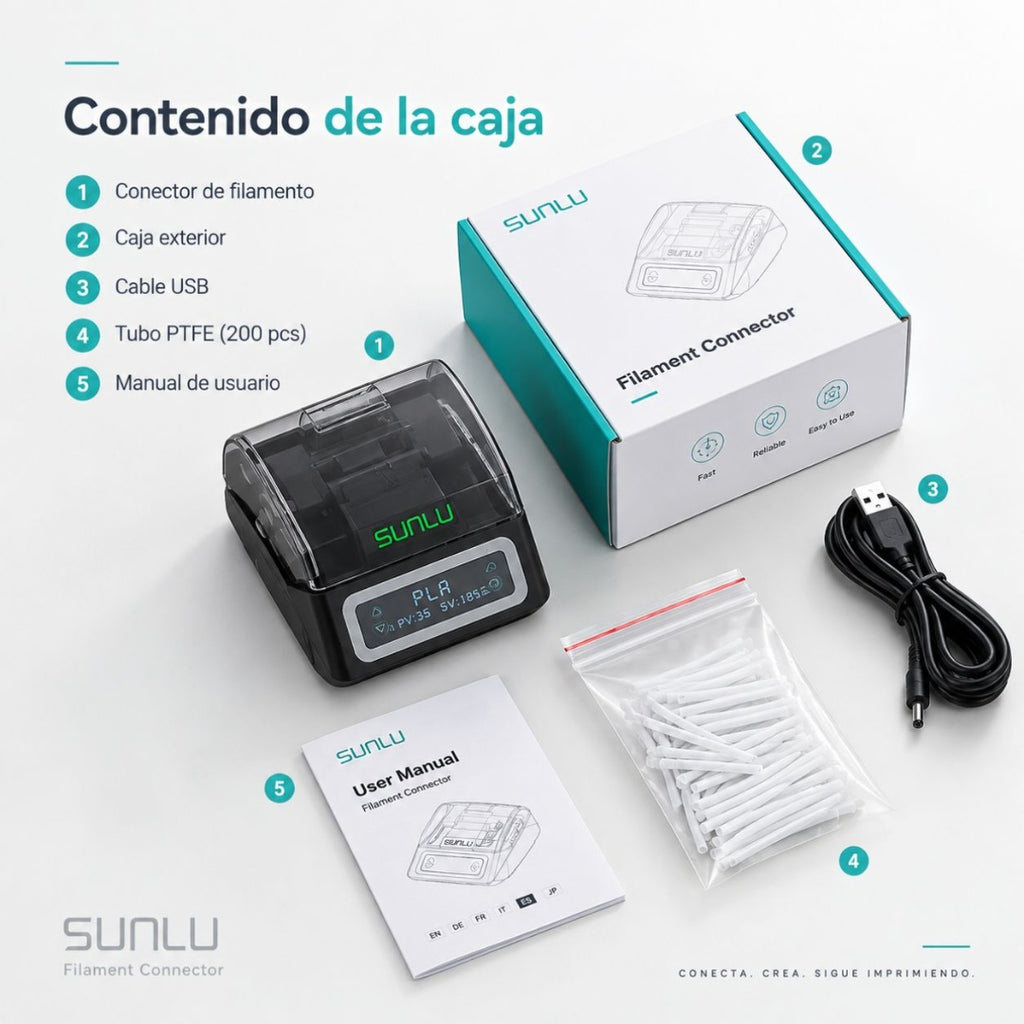 Conector de Filamento SUNLU FC01 - Une y Reutiliza tus Restos de Filamento 3D