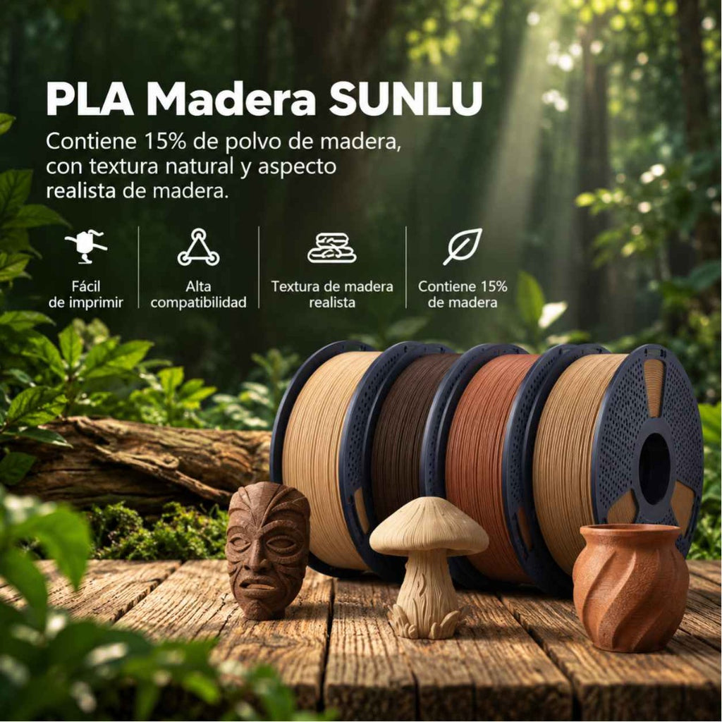 Filamento 3D SUNLU PLA Madera 1kg - Acabado Realista con Textura y Aroma a Madera Natural