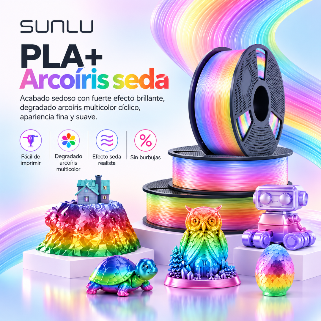 Filamento 3D SUNLU PLA+ Rainbow - Acabado Seda Multicolor 1kg
