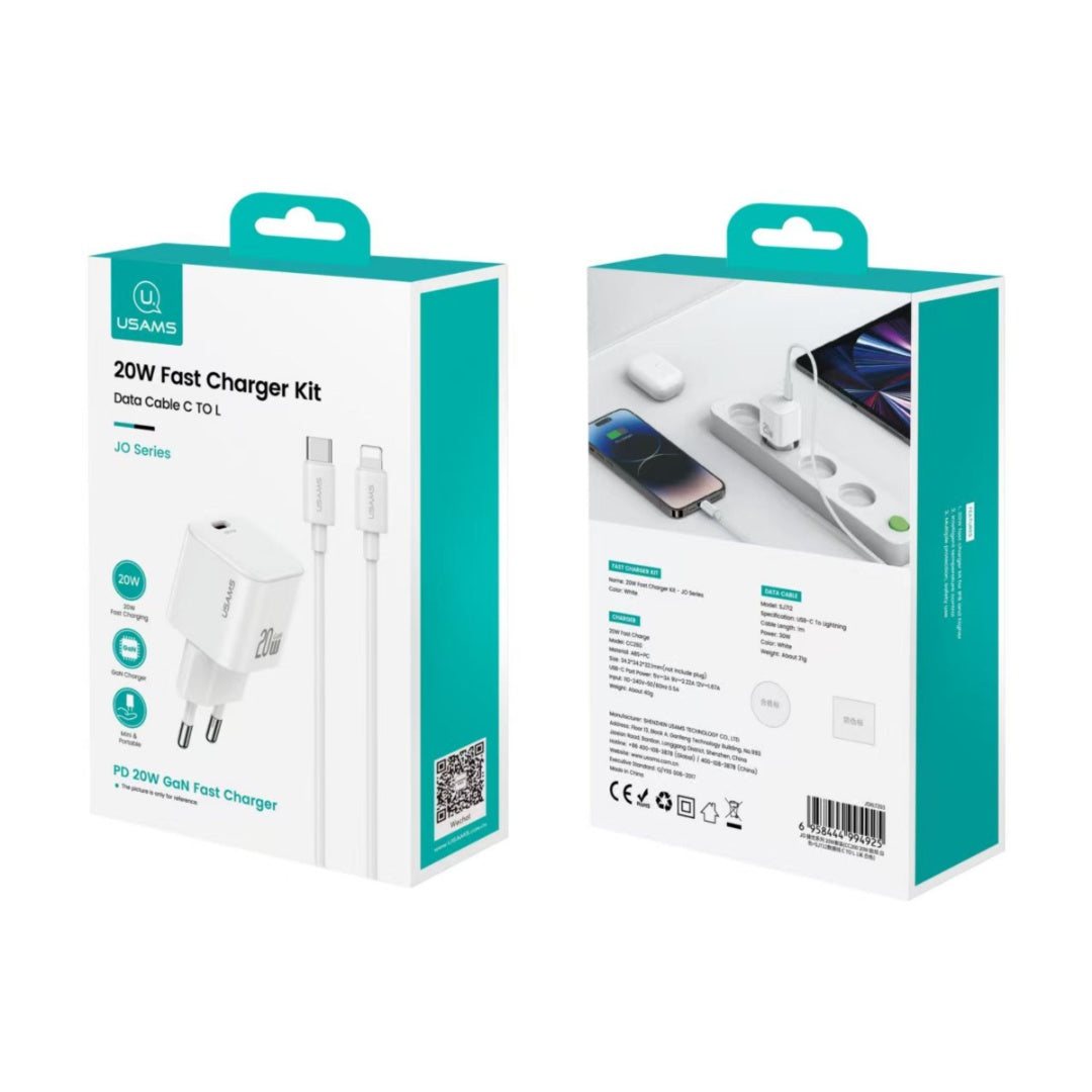 Kit Cargador GaN + Cable USAMS - Carga Rápida 20W