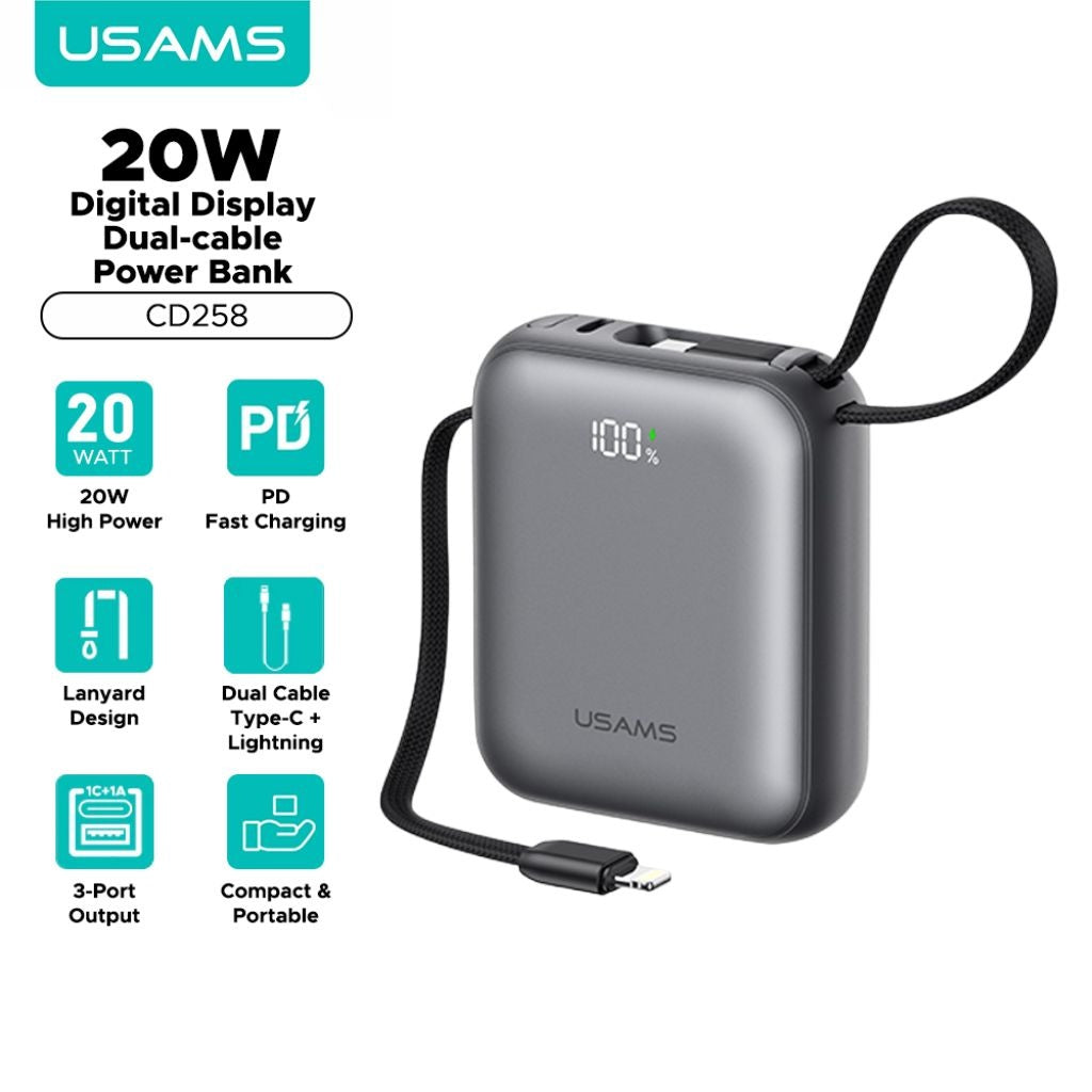 Power Bank USAMS 10000mAh - Carga Rápida 20W