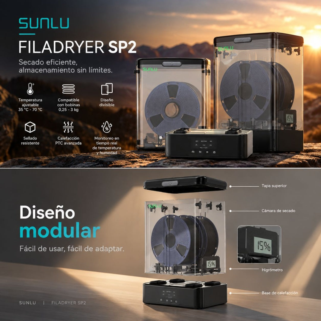 Secador de Filamento SUNLU SP2 - 2 en 1 con Caja de Almacenamiento Sellada