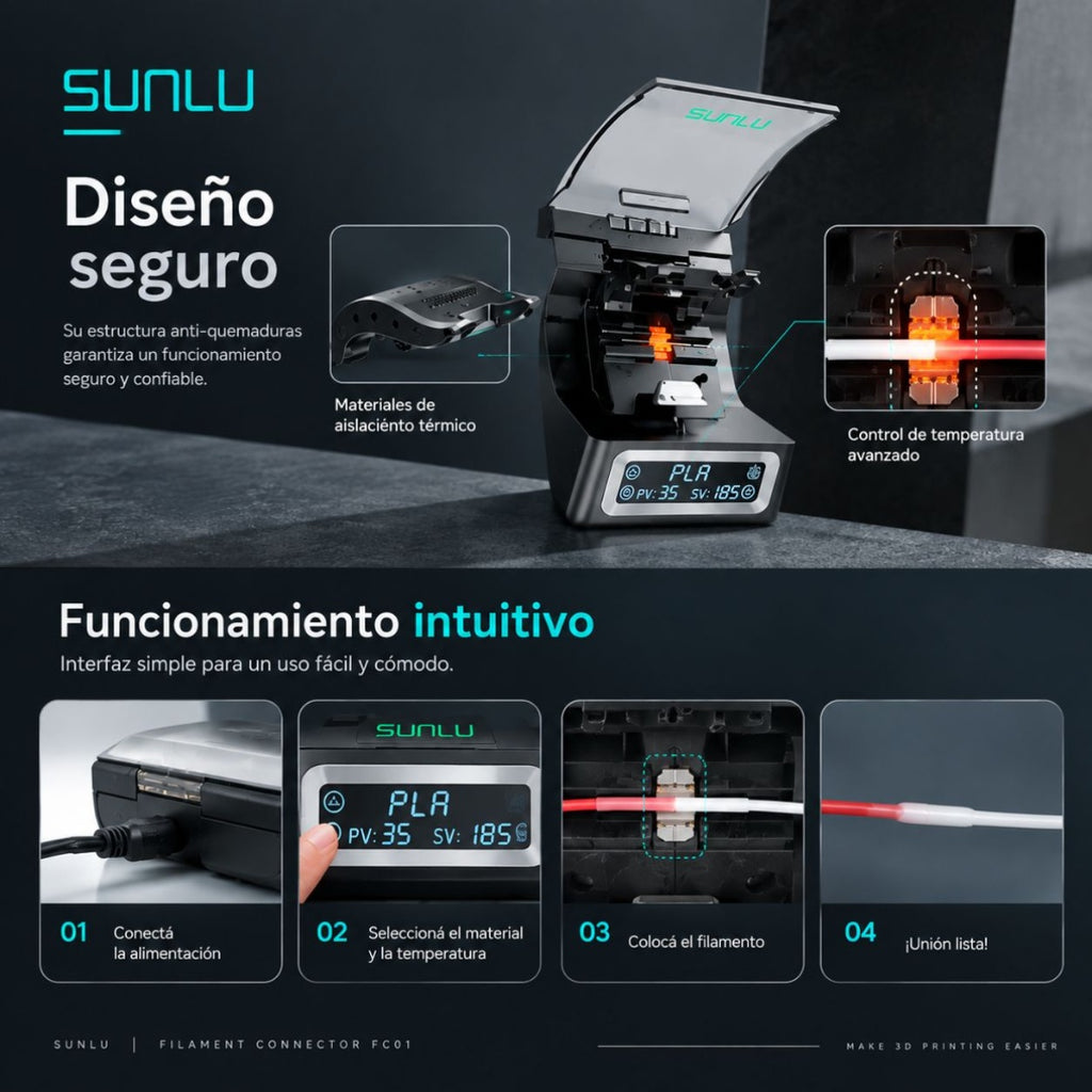 Conector de Filamento SUNLU FC01 - Une y Reutiliza tus Restos de Filamento 3D