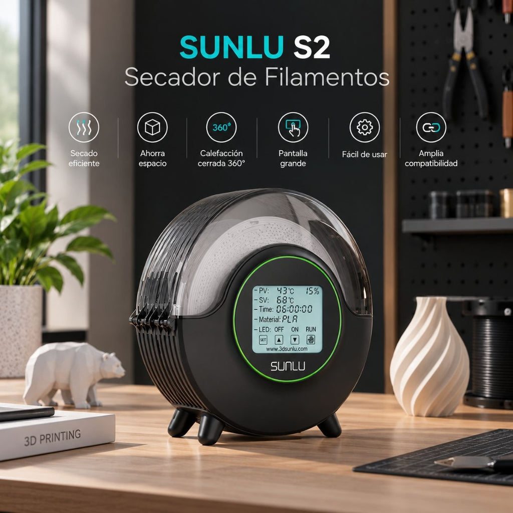 Secador de Filamento SUNLU S2 - Calentamiento 360° y Monitoreo de Humedad