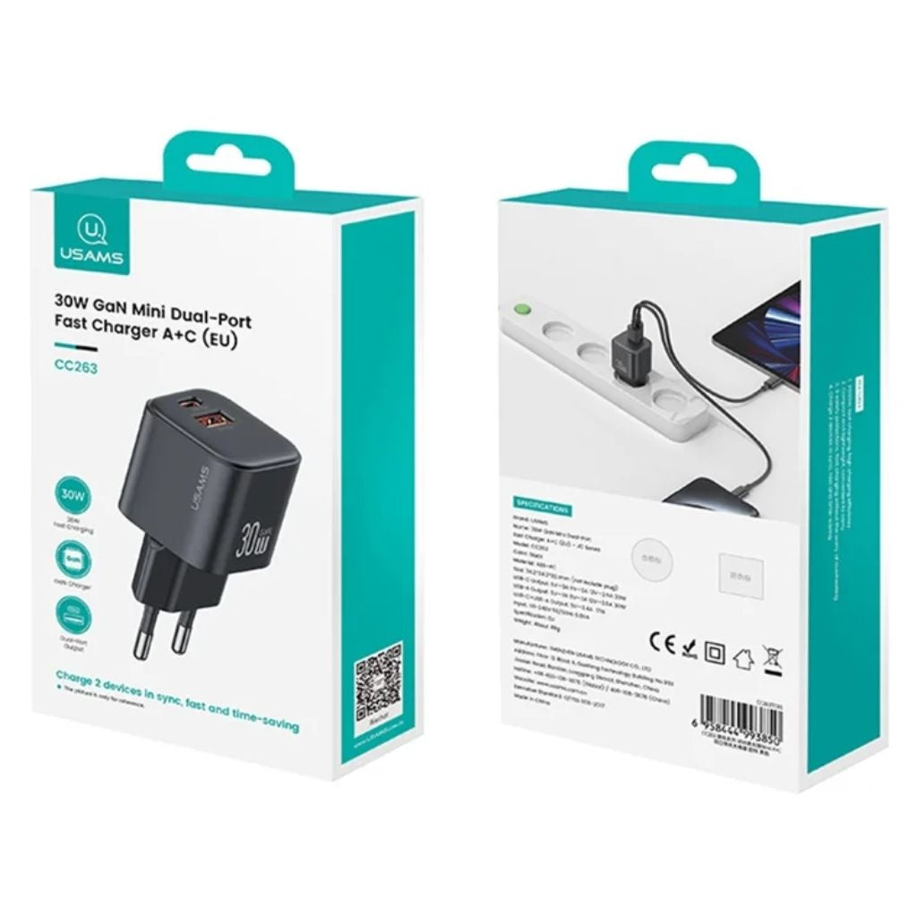 Cargador de Pared USAMS GaN - Doble Puerto Carga Rápida 30W