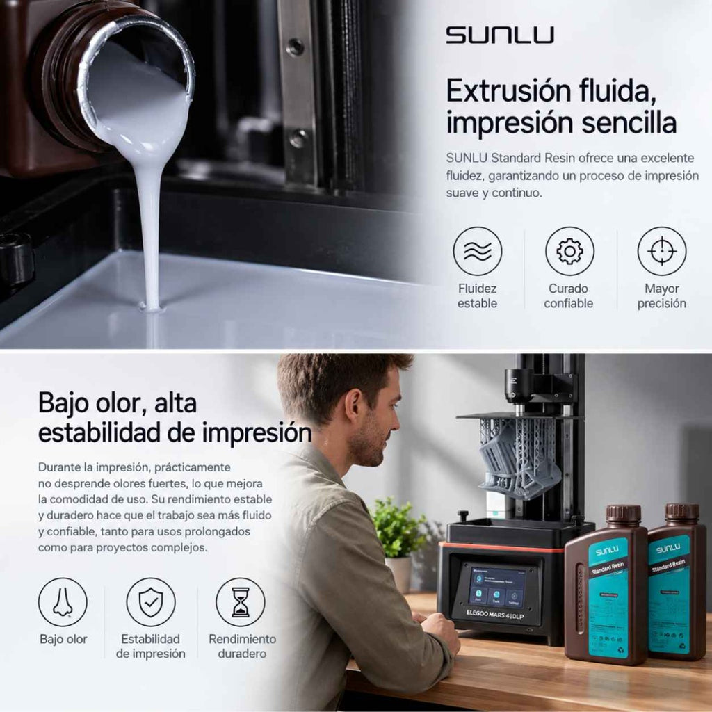 Resina 3D SUNLU Standard 1Kg - Alta Precisión y Bajo Olor