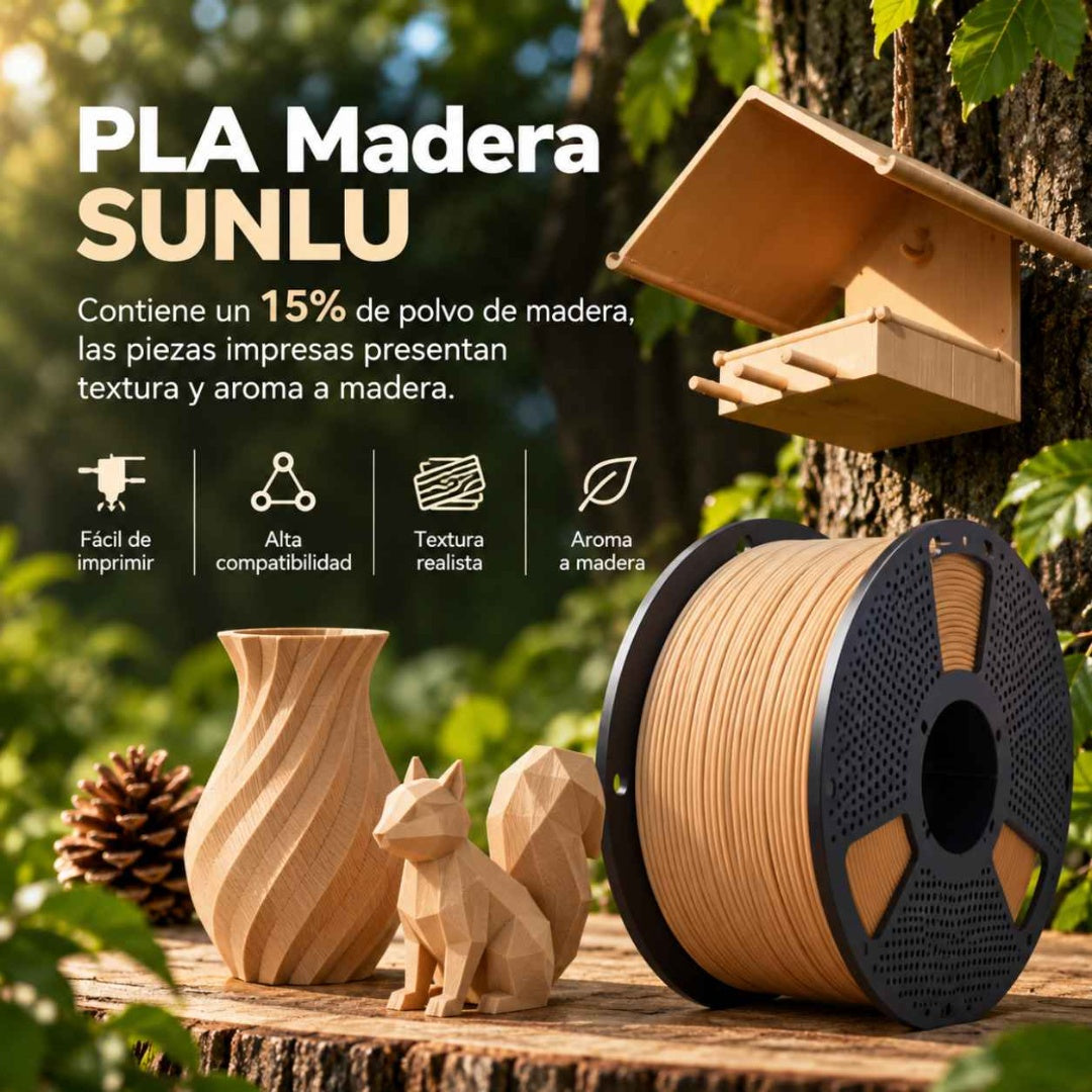 Filamento 3D SUNLU PLA Madera 1kg - Acabado Realista con Textura y Aroma a Madera Natural