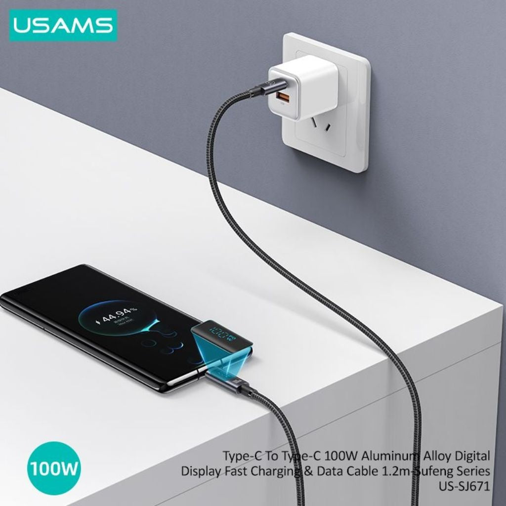Cable Tipo C a Tipo C USAMS - Carga Rápida 100W con Pantalla LCD