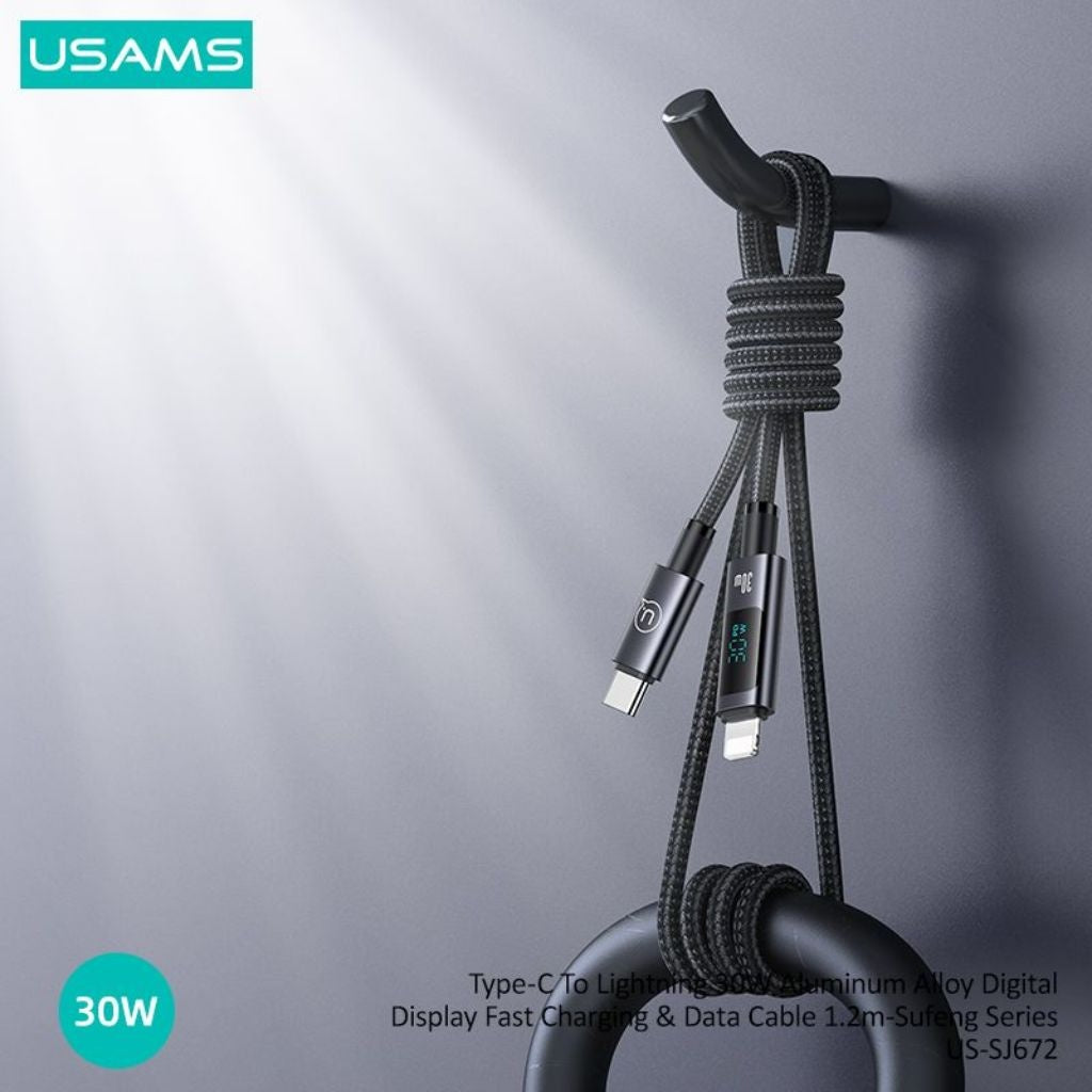 Cable Tipo C a Lightning USAMS - Carga Rápida 30W con Pantalla LCD